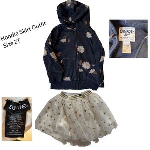 OshKosh 2T Floral Hoodie + Gold Star Tutu Skirt Outfit